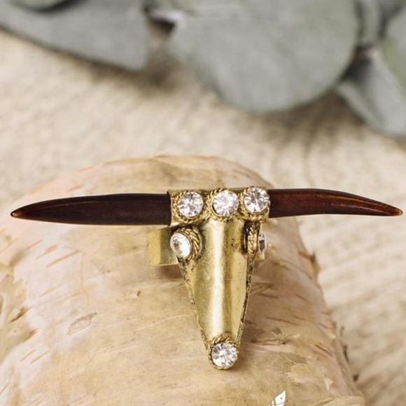 LAST ONE!! Bull Skull Ring Gold / Brown - Picture 2 of 2